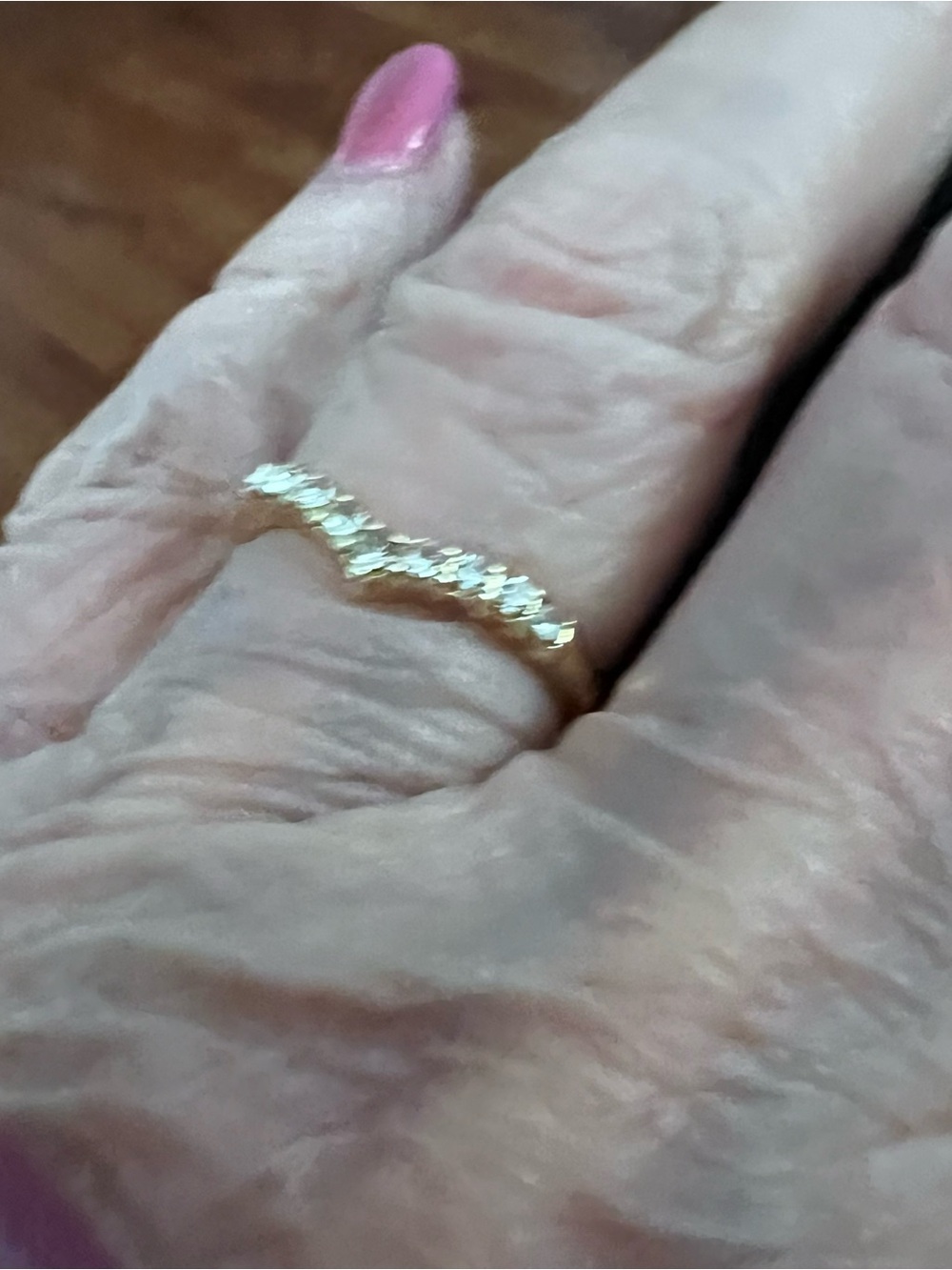 Gold Chevron Marquise Ring with Clear Stones - Women Jewelry